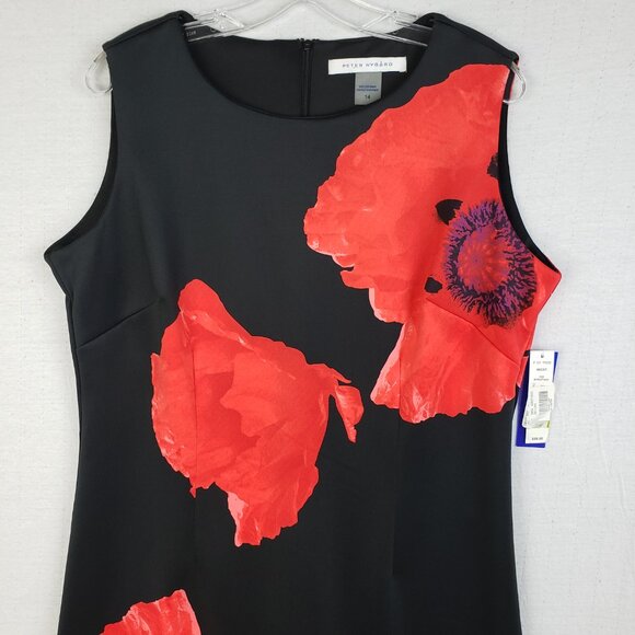 NWT Peter Nygard Sheath Dress Poppy Floral Print Sleeveless Black Red size 14 - Picture 2 of 10